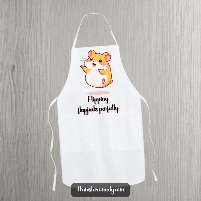 Funny Apron showing a cute kawaii hamster doing a somersault, bringing playful energy to the kitchen.