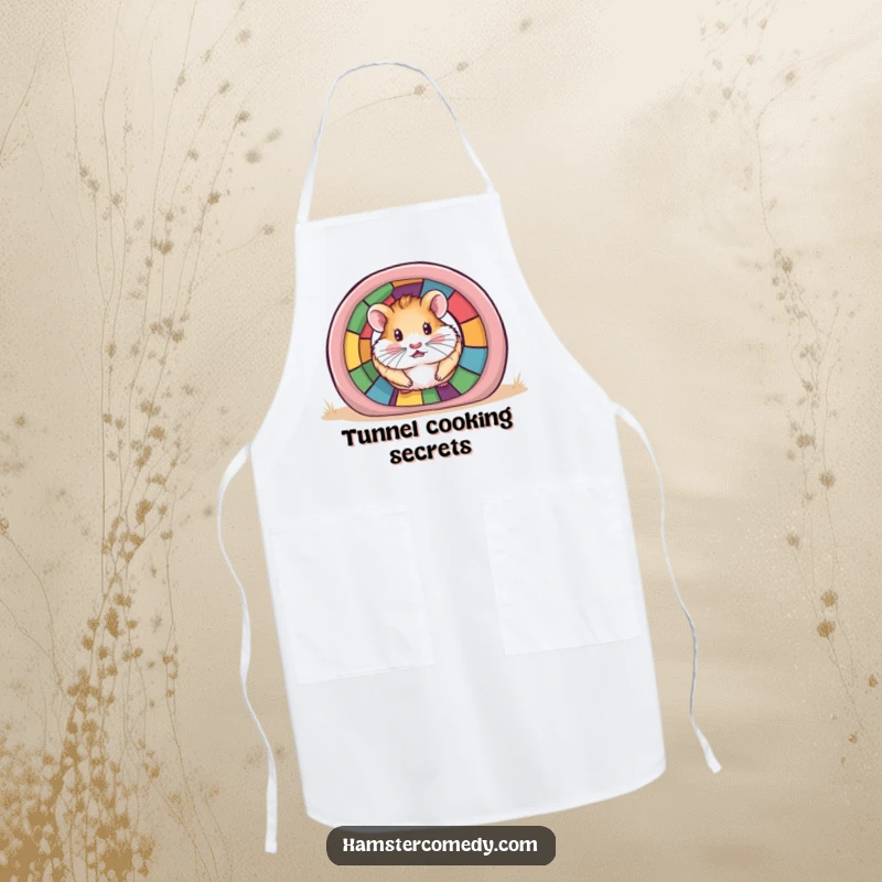 Funny Hamster Apron showing a hamster peeking from a tunnel, perfect for humorous kitchen wear.