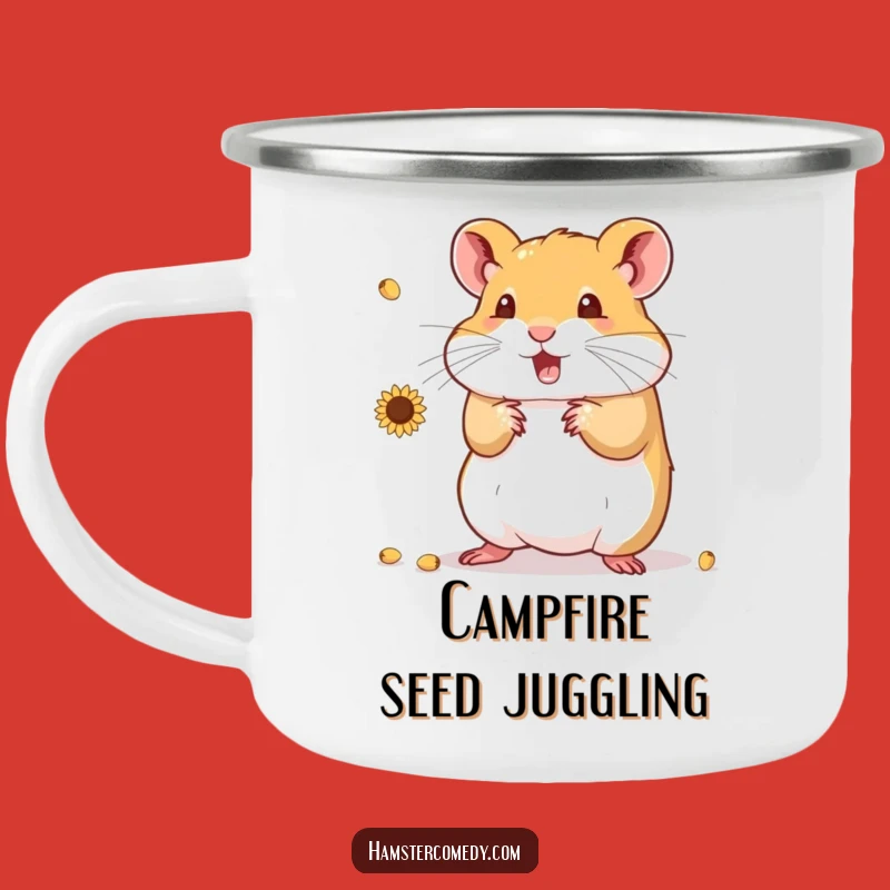 Funny Hamster Juggling Seeds Camping Mug: Adventure Fuel with a Smile