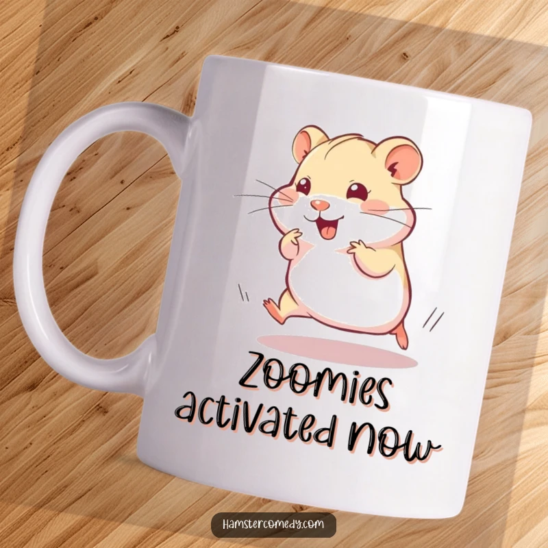 Funny Mug: A hamster is captured mid-dash, a blur of motion with a distinct, playful twitch, embodying hilarious speed.