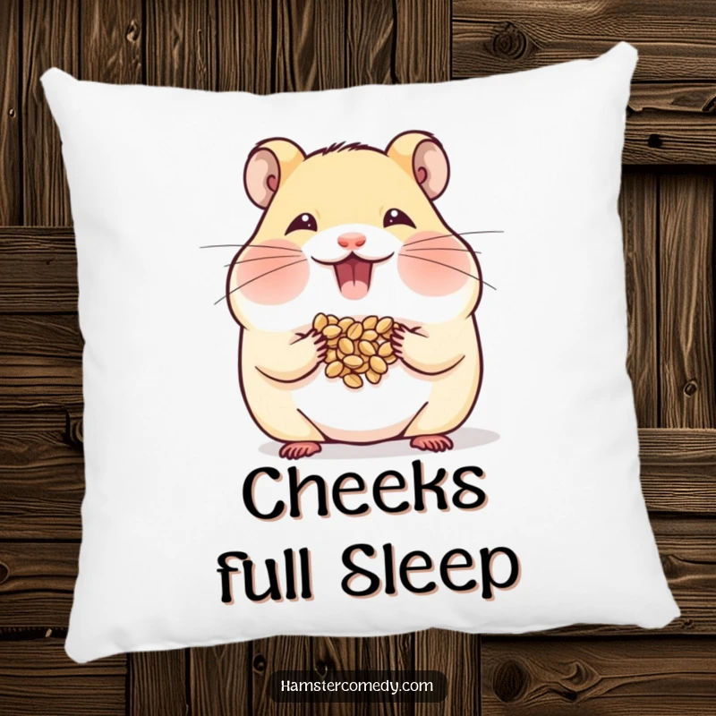Funny Hamster Pillow featuring a hamster stuffing its cheeks, providing comfort and snack humor.