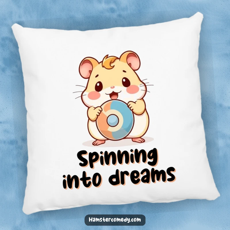 Funny Pillow featuring a surprised kawaii hamster with wide eyes fixated on a spinning object.
