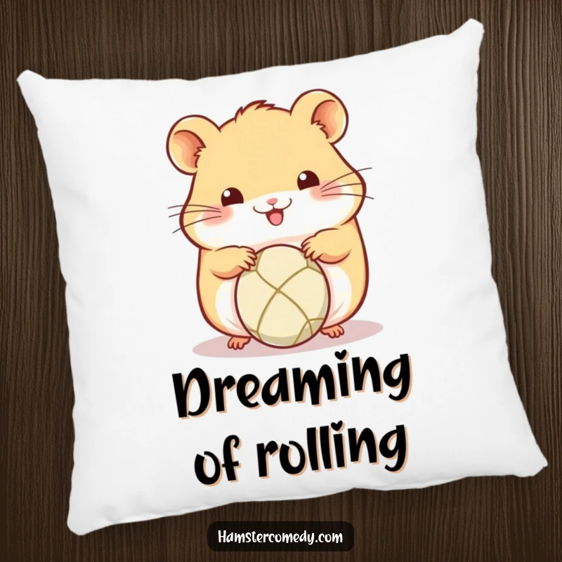Funny Kawaii Hamster Pillow: Cute hamster focused on rolling a tiny ball with its paws, embodying playful concentration and soft charm.