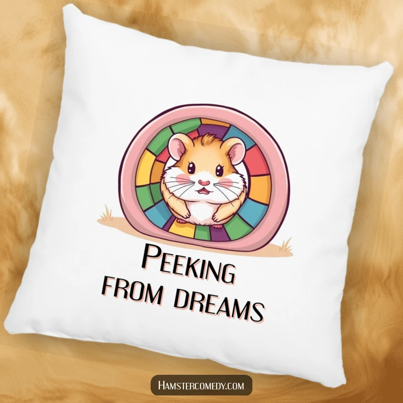 Funny Hamster Tunnel Pillow featuring a hamster peeking out, providing comfort and playful humor.