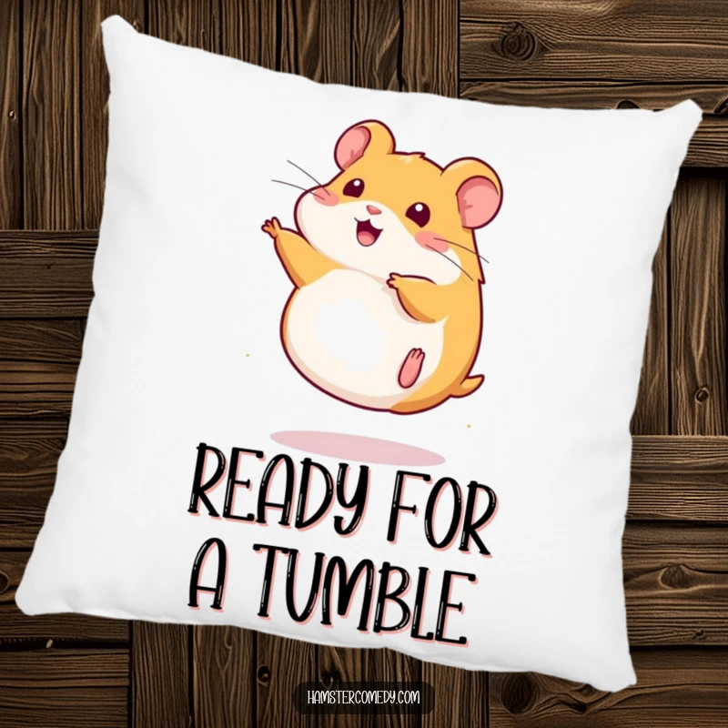 Funny Pillow featuring a cute kawaii hamster performing a somersault, providing comfort and a touch of playful decor.