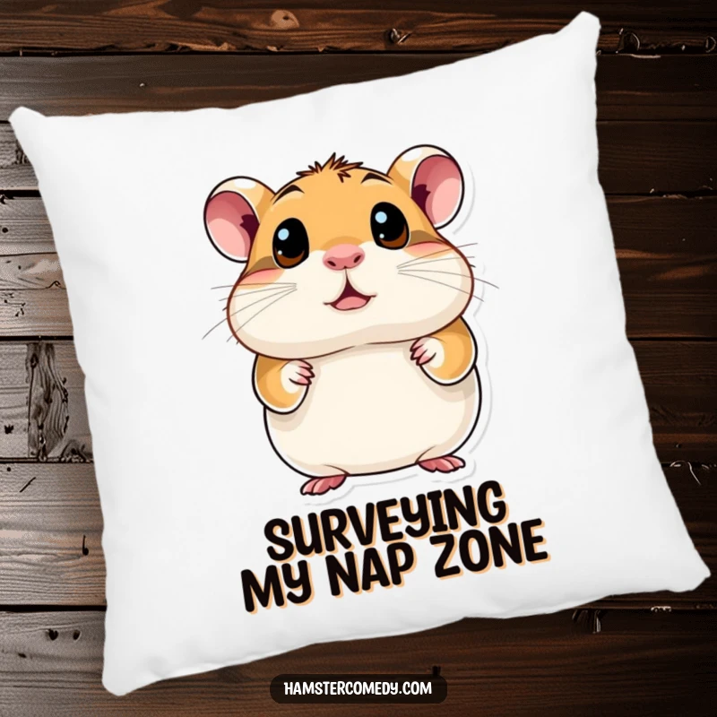 Funny Hamster Pillow featuring a cute hamster resting with its comically large, curious eyes wide open, conveying amusement.