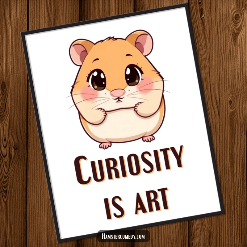 Funny Digital Art Print of a kawaii hamster with wide, curious eyes sniffing the air.