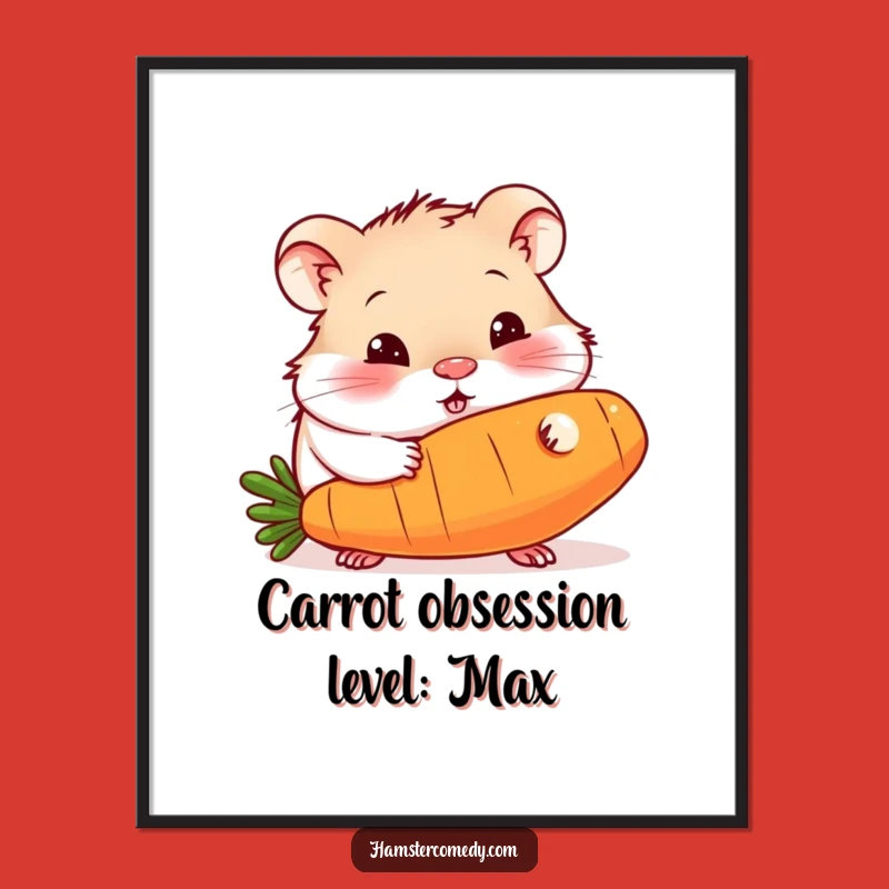 Funny Hamster Carrot Digital Art: Rodent Munching Giant Veggie Printable Gift