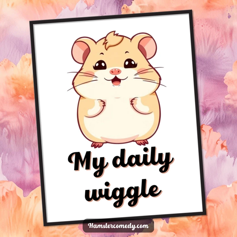 Funny Kawaii Hamster Digital Art Print of a cute hamster with a comical expression and wiggling whiskers, ready to bring humor.