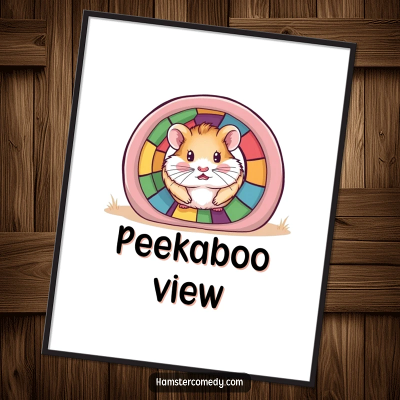 Funny Hamster Tunnel Digital Art Print showing a hamster peeking from a tunnel, perfect for instant humorous decor.