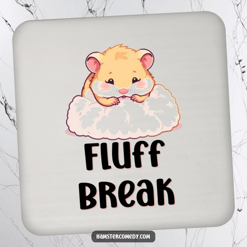 Funny hamster drink coaster featuring a hamster energetically digging through a pile of soft fluff, protecting your surfaces with humor.