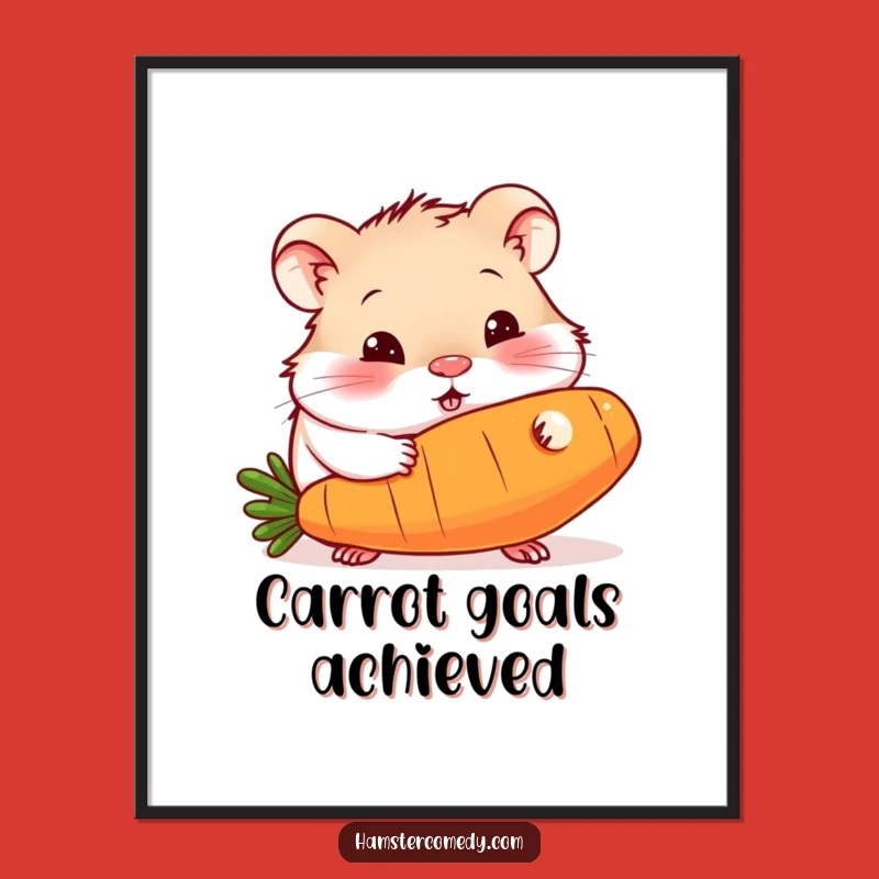 Funny Hamster Carrot Poster: Curious Rodent Munching Giant Veggie Art Gift