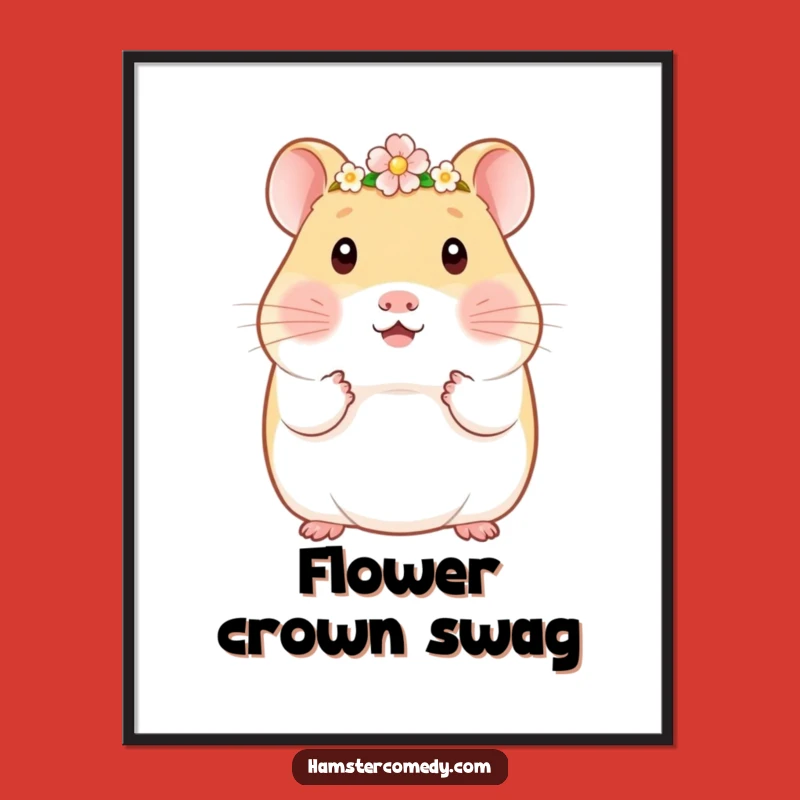 Funny Kawaii Hamster Flower Crown Poster - Cute Royal Amigurumi Wall Art Gift