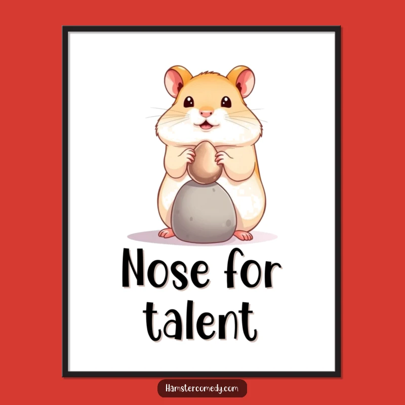 Funny Hamster Pebble Balance Poster: Quirky Wall Art for Pet Lovers