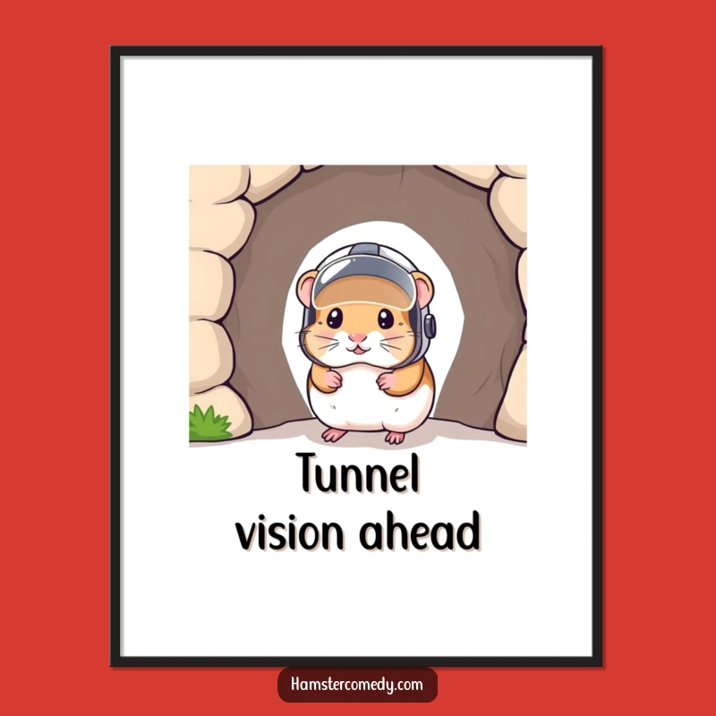 Funny Hamster Helmet Poster: Adorable Rodent Explorer Peeking from Tunnel Art
