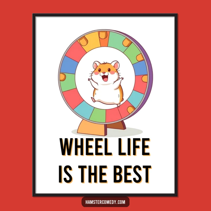 Funny Hamster Wheel Poster: Adorable Art of a Colorful Runner's Joy