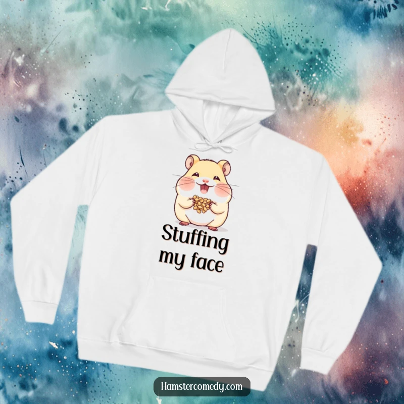 Funny Hamster Hoodie with a hamster stuffing its cheeks, perfect for cozy and humorous wear.