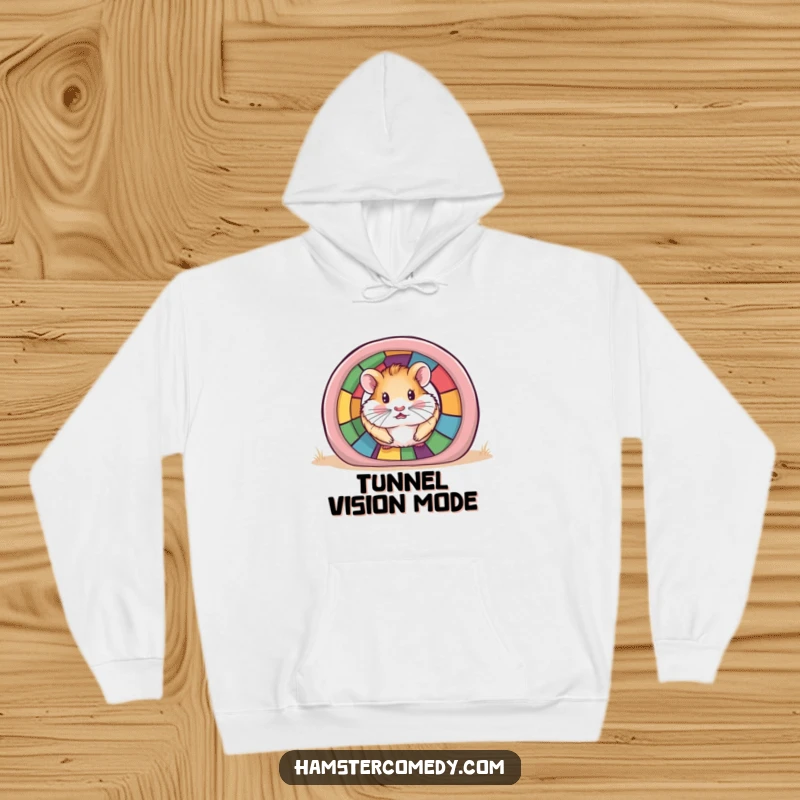 Funny Hamster Tunnel Hoodie with a hamster peeking out, perfect for cozy and humorous wear.