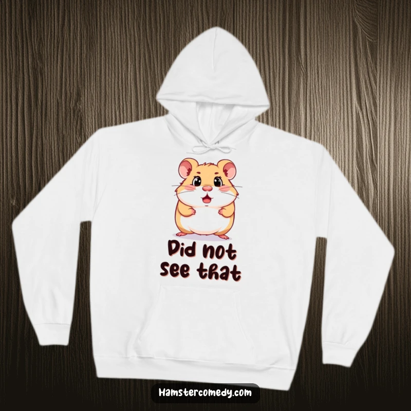 Funny surprised hamster hoodie showing a hamster in a comical state of shock while scurrying, perfect for cozy laughs.