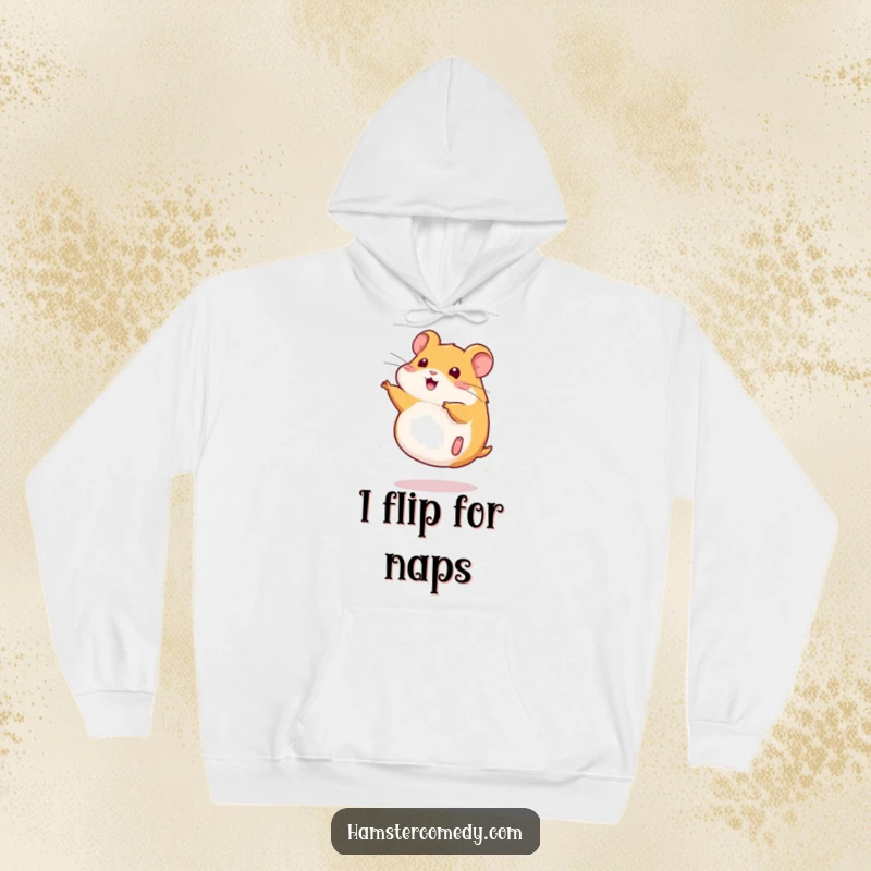 Funny Hoodie with a cute kawaii hamster doing a dynamic somersault, offering warmth and a touch of playful action.