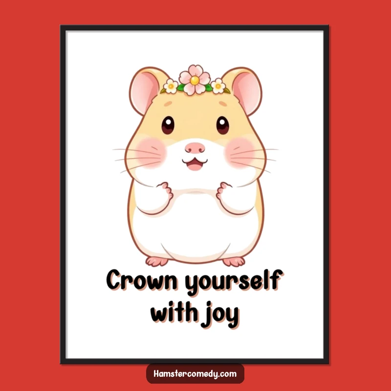 Free Printable Wall Art: Floral Kawaii Hamster Crown Funny Downloadable Art