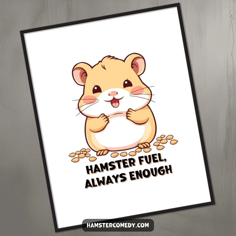 Funny Free Printable Wall Art: A kawaii hamster adorably stuffs its cheeks with an abundance of seeds.