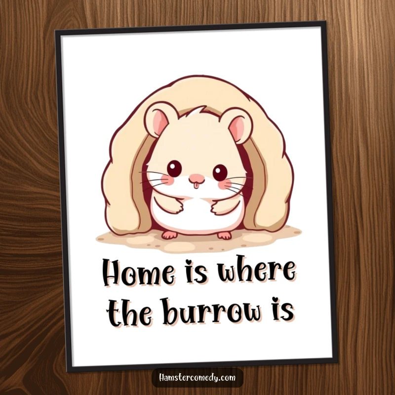 Funny Free Printable Wall Art: Kawaii hamster peeking from cozy burrow, creating a warm and inviting atmosphere.