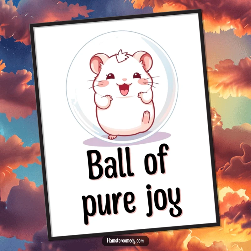 Funny Free Printable Wall Art: A happy hamster joyfully rolling inside a transparent ball, full of excited energy.