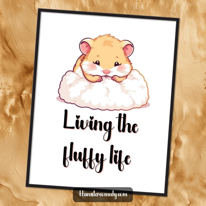 Funny free printable wall art depicting a playful hamster digging in a fluffy pile, adding whimsical charm to decor.