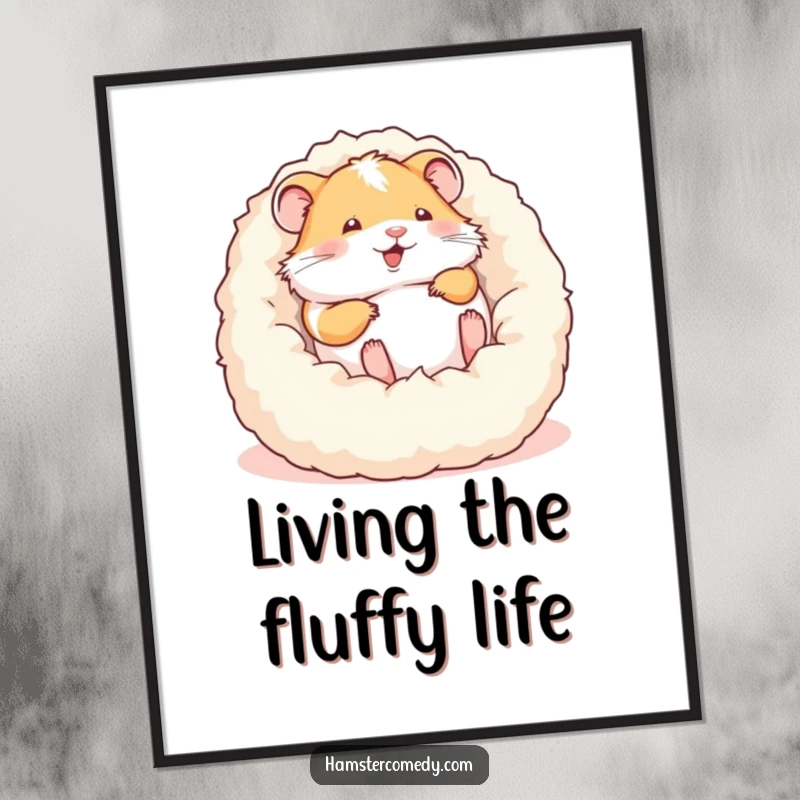Funny Free Printable Wall Art: A hamster blissfully rolling in a fluffy bed, bringing joy and humor. Downloadable art, print at home.