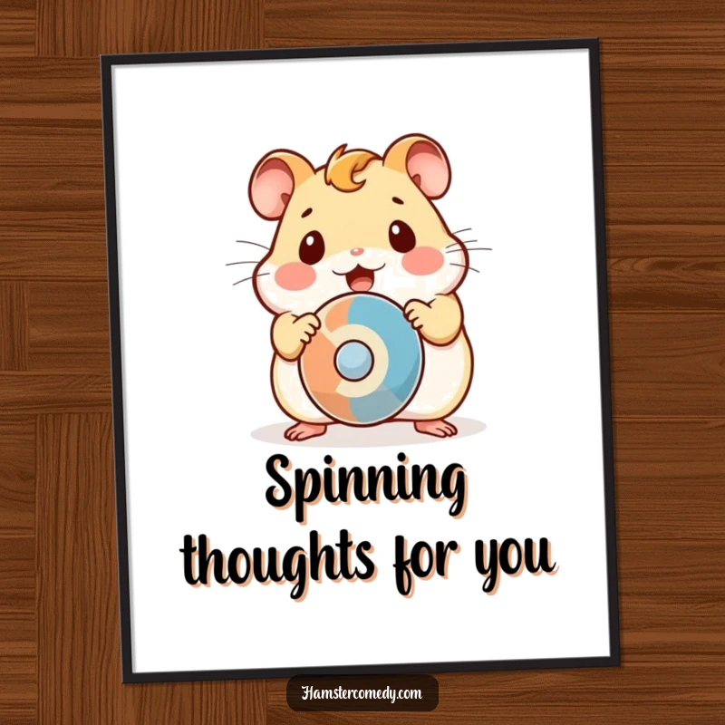 Funny free printable wall art: A kawaii hamster with wide eyes, looking hilariously surprised by a spinning object.