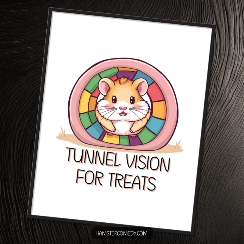 Funny free printable wall art of a hamster peeking out from a vibrant, colorful tunnel, a charming addition.
