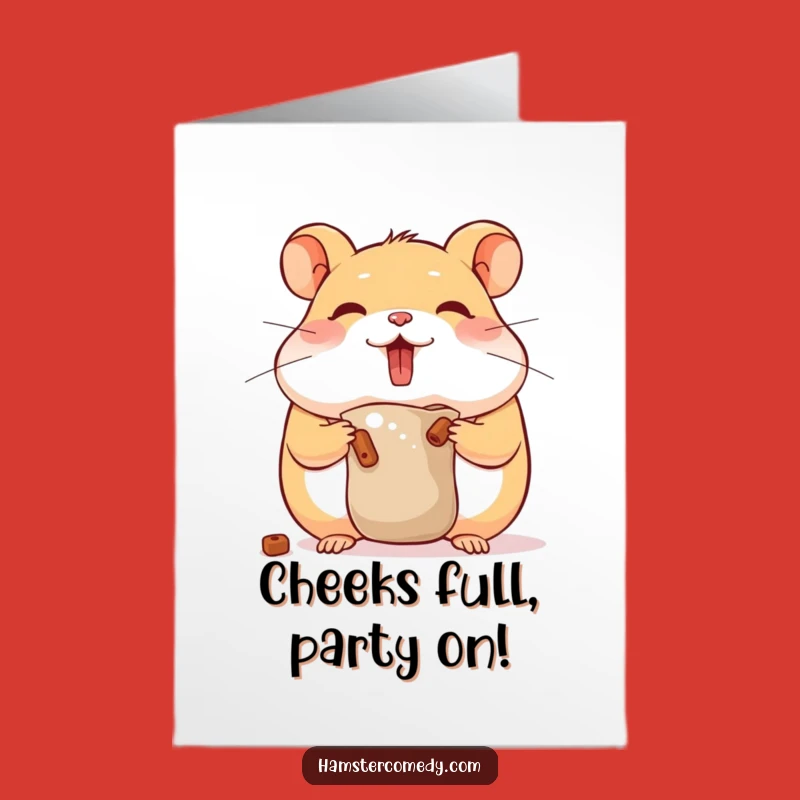 Free Printable Birthday Card: Chubby Hamster Stuffing Food, Humorous Animal, Downloadable Gift