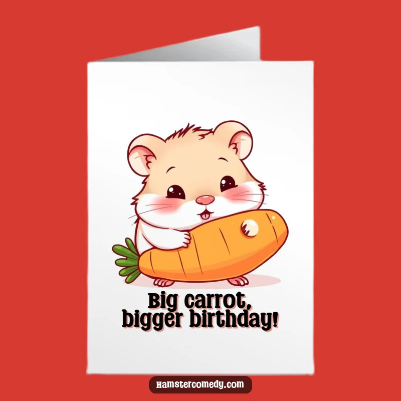 Free Printable Birthday Card: Curious Hamster & Giant Carrot for a Funny Downloadable Gift
