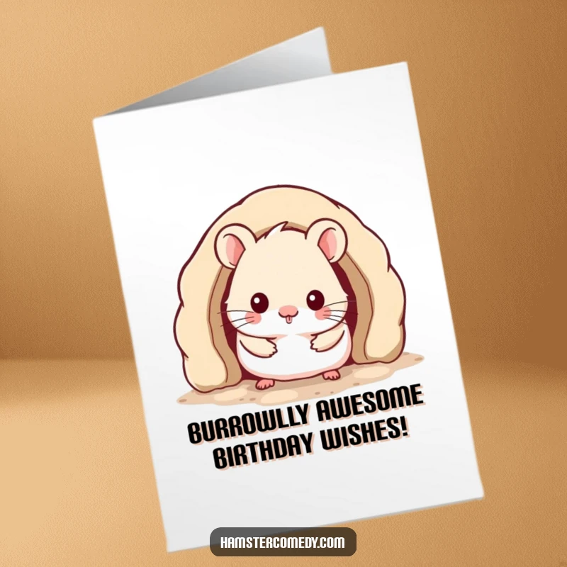 Funny Free Printable Birthday Card: Kawaii hamster peeking from cozy burrow, cute and cheerful, perfect for celebrations.