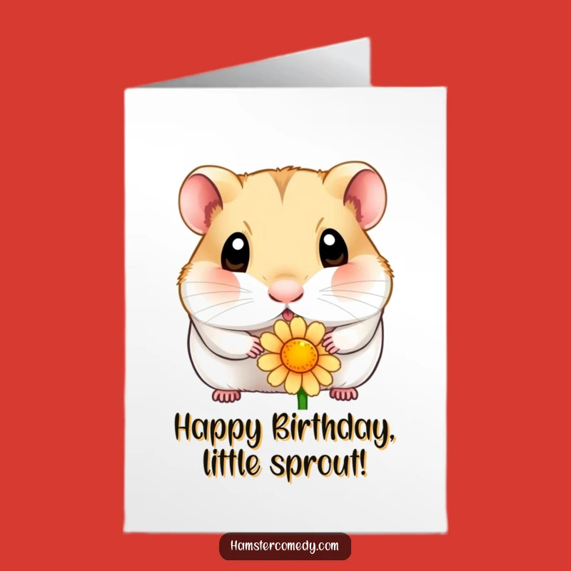 Free Printable Birthday Card: Curious Hamster & Flower, Funny Downloadable Gift Idea