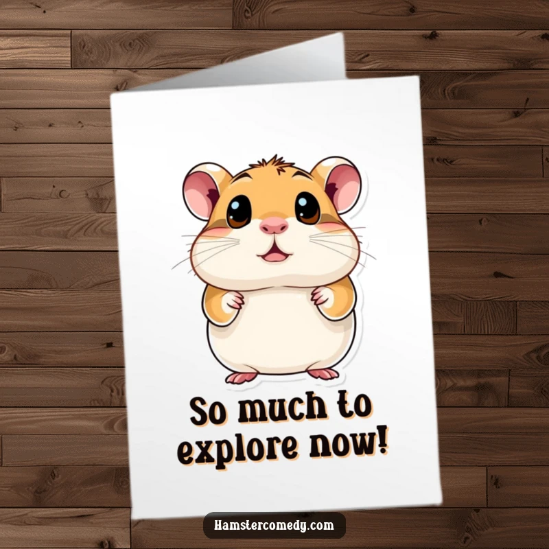 Funny Free Printable Congratulations Card: A wide-eyed hamster curiously observing the world, celebrating your wonderful news.