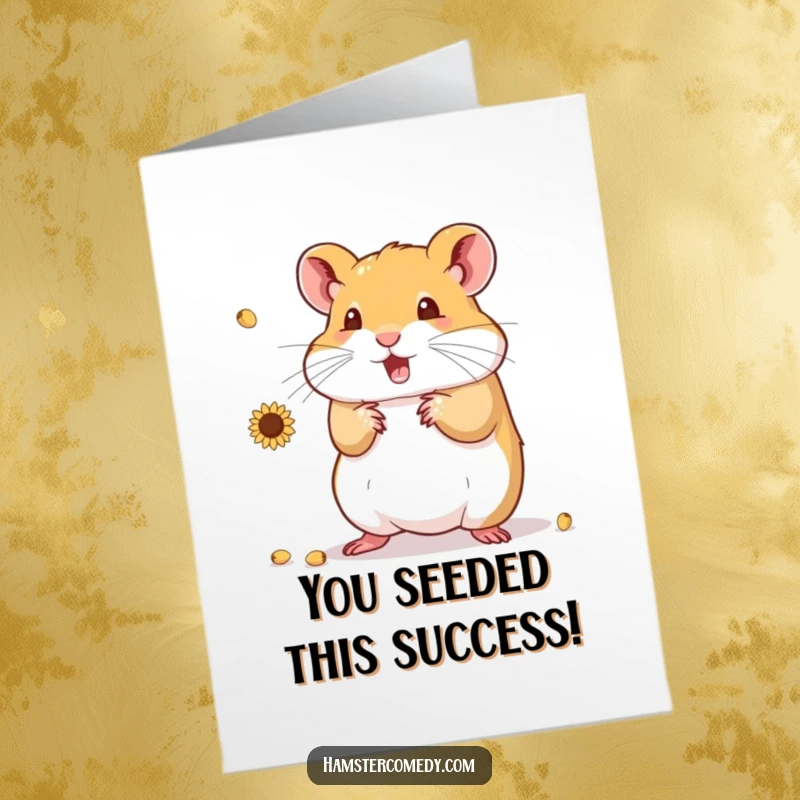 Funny Free Printable Congratulations Card: A charming hamster masterfully juggling sunflower seeds, celebrating your success.