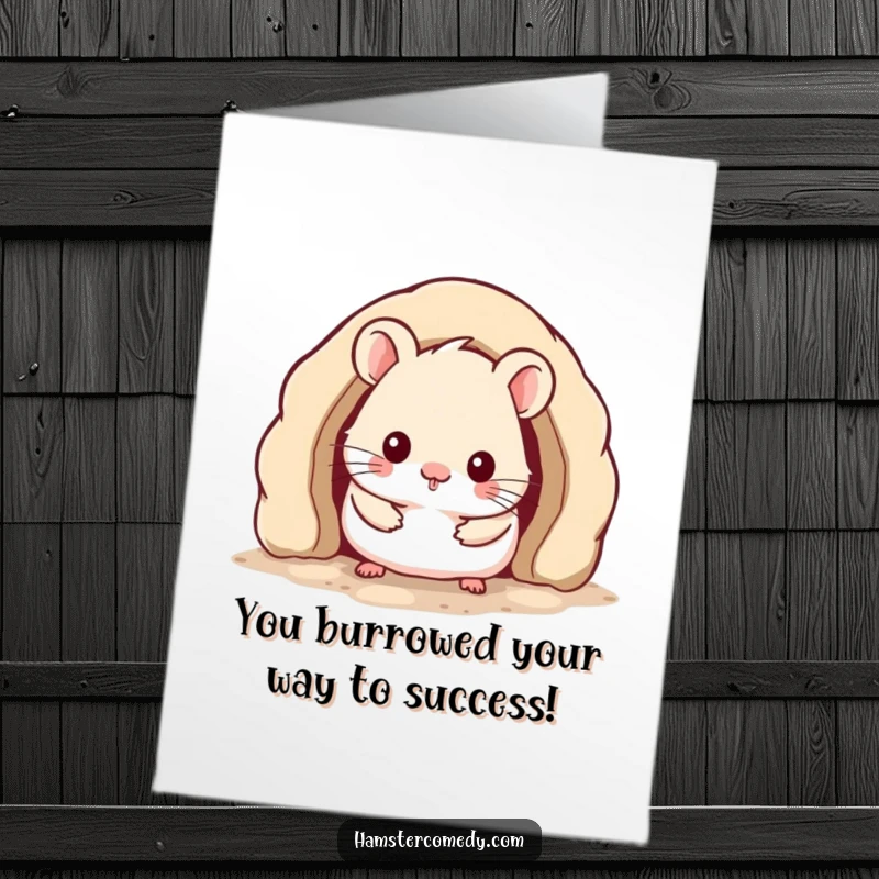 Funny Free Printable Congrats Card: Kawaii hamster peeking from burrow, celebrating success with a cute, cheerful vibe.