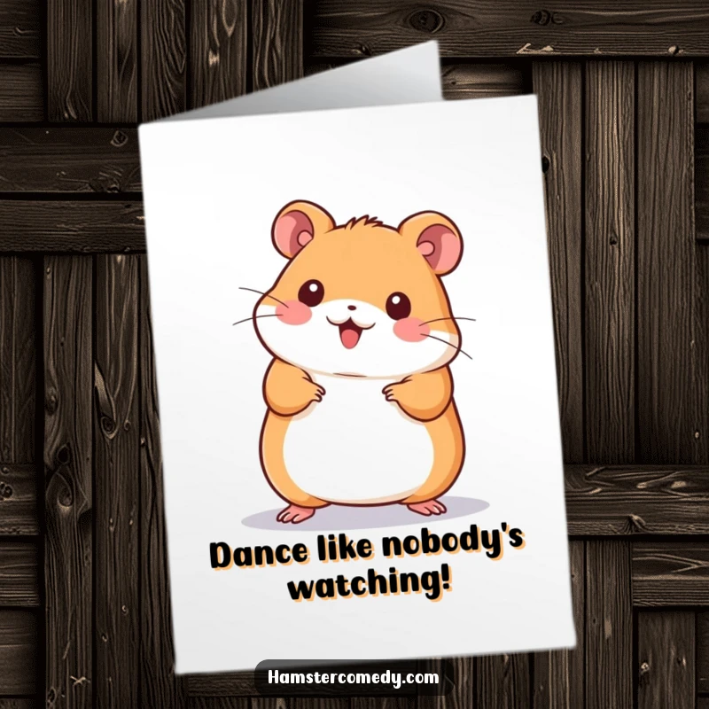 Funny Free Printable Congratulations Card: A cute kawaii hamster is captured mid-wiggle dance, celebrating a victory.