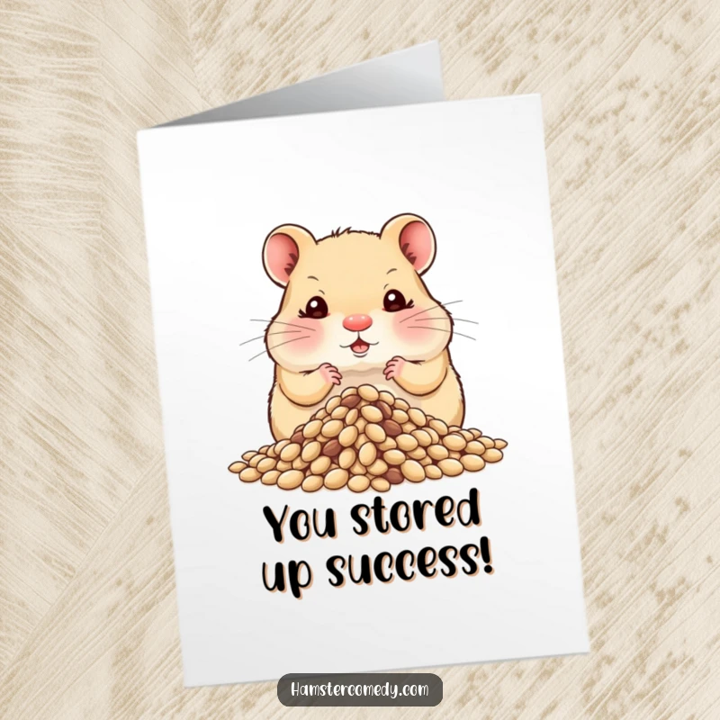 Funny Free Printable Hamster Congratulations Card: A hamster proudly displays extremely puffed cheeks loaded with seeds.