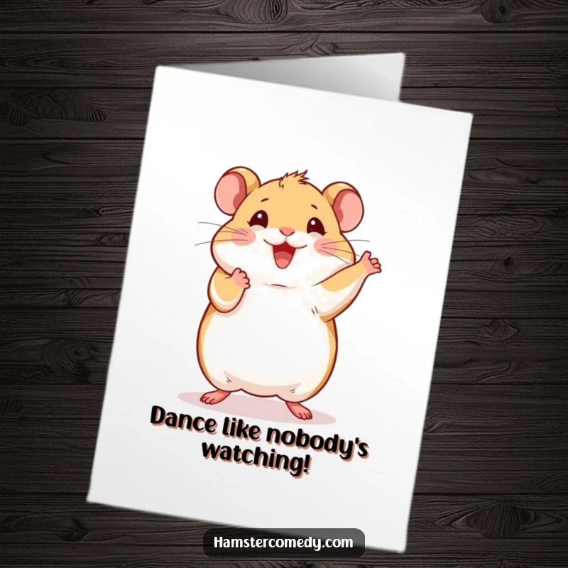 Funny free printable congratulations card of a hamster doing a tiny, ecstatic happy dance with its front paws raised high.