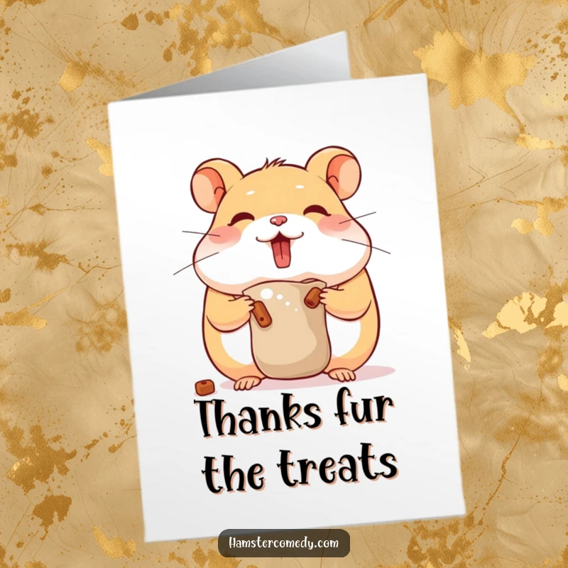 Funny Free Printable Thank You Card: Cute hamster with bulging cheeks stuffing food, humorous, downloadable gratitude.