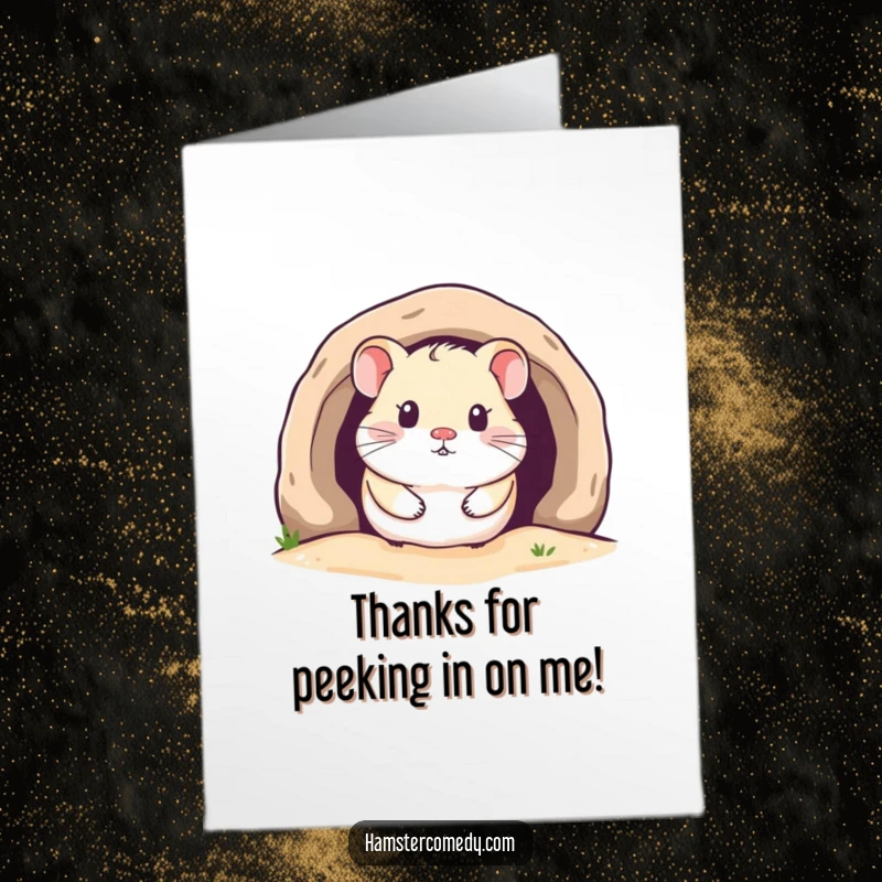 Cute Free Printable Thank You Card with a kawaii hamster peeking out adorably from its snug, cozy burrow.