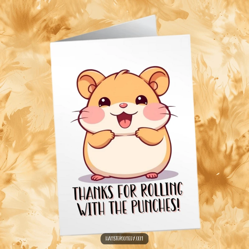 Funny Free Printable Thank You Card with a kawaii hamster happily rolling, conveying pure delight and thanks.