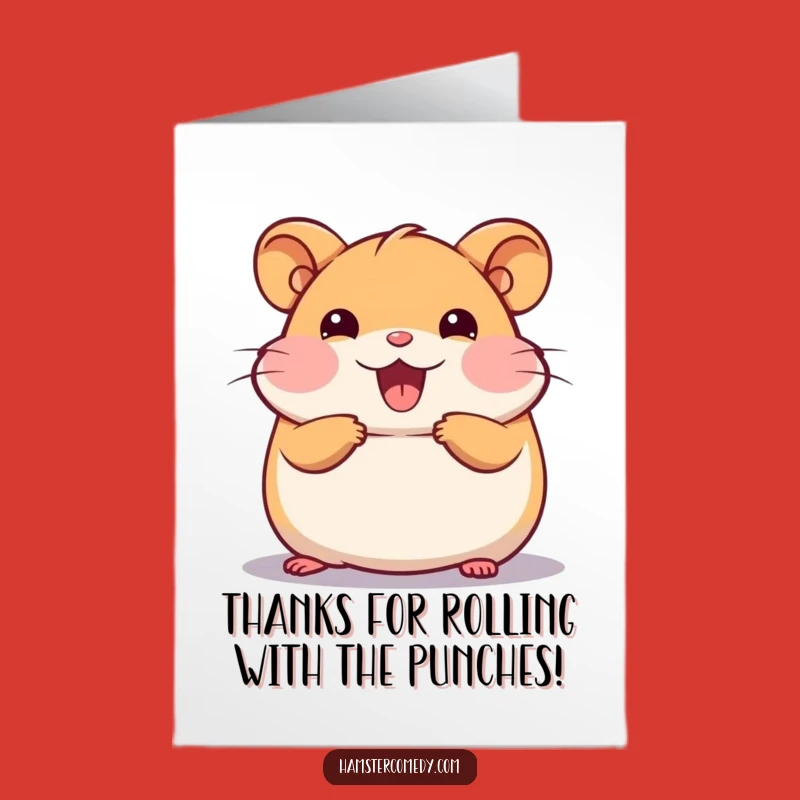 Free Printable Thank You Card: Happy Hamster Roll, Cheerful Downloadable Gratitude