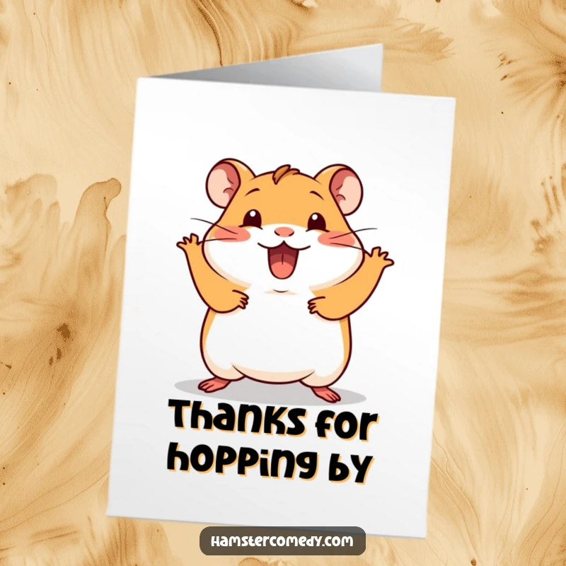 Funny Free Printable Thank You Card: Kawaii hamster doing a silly hop, conveying thanks with energetic and cute exuberance.