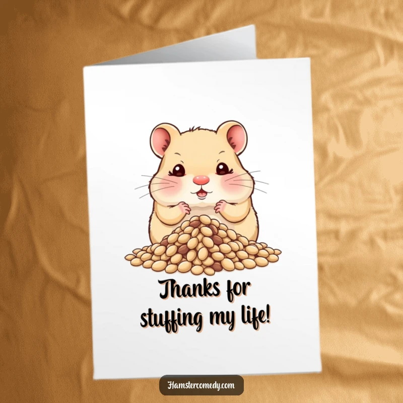 Funny Free Printable Hamster Thank You Card: A hamster's cheeks are comically puffed out, stuffed with collected seeds.
