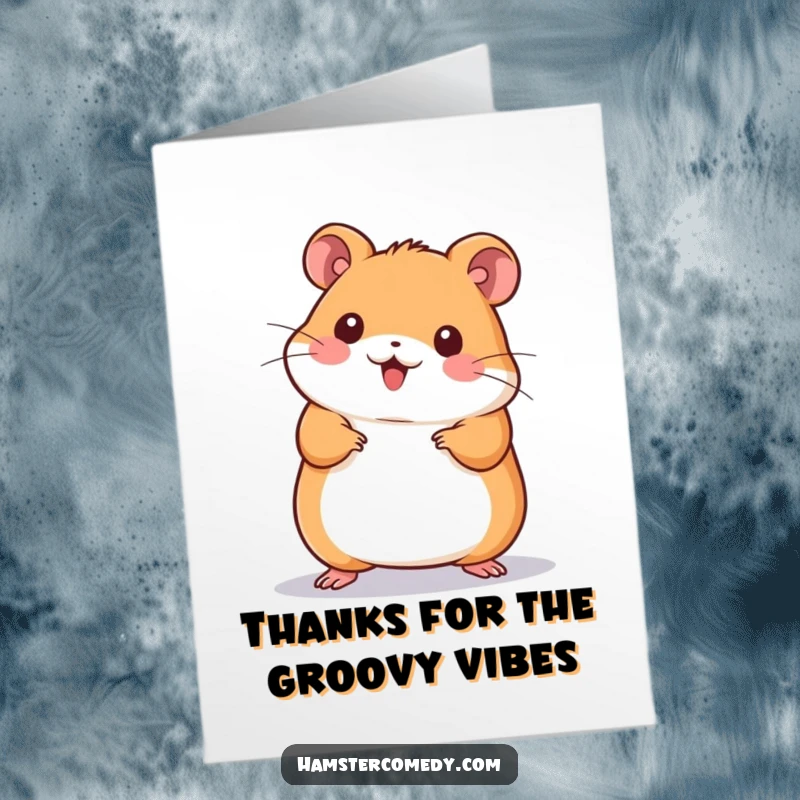 Funny Free Printable Thank You Card: A kawaii hamster joyfully performs a silly wiggle dance to show appreciation.