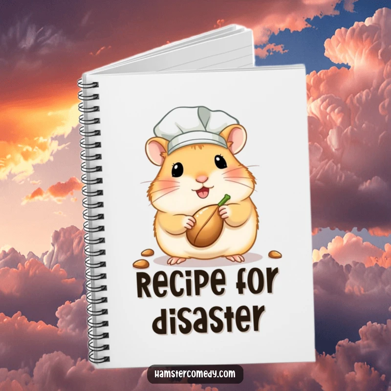 Funny kawaii hamster chef notebook featuring a cute hamster in a chef hat, presenting a seed, perfect for note-taking.